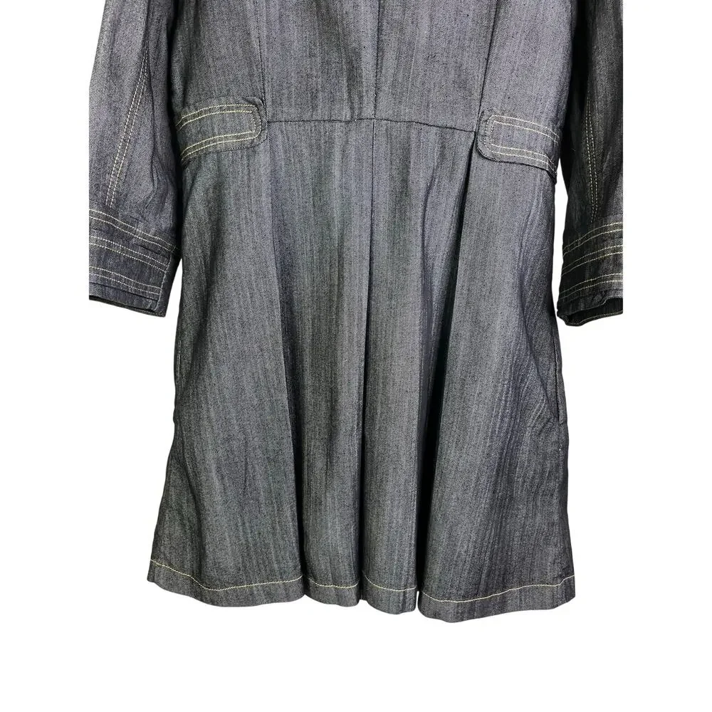 Baccini Demin Trench Coat Womens Sz Medium Dark‎ Wash Button Front 3/4 Sleeve